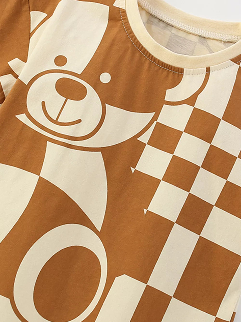 Toddler boys' underwear set with brown and cream checkerboard bear graphic.