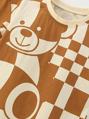 Toddler boys' underwear set with brown and cream checkerboard bear graphic.
