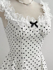 Polka Dot Lace Trim Mini Dress, model styling view