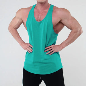 Turquoise scoop neck workout tank top with a relaxed fit.