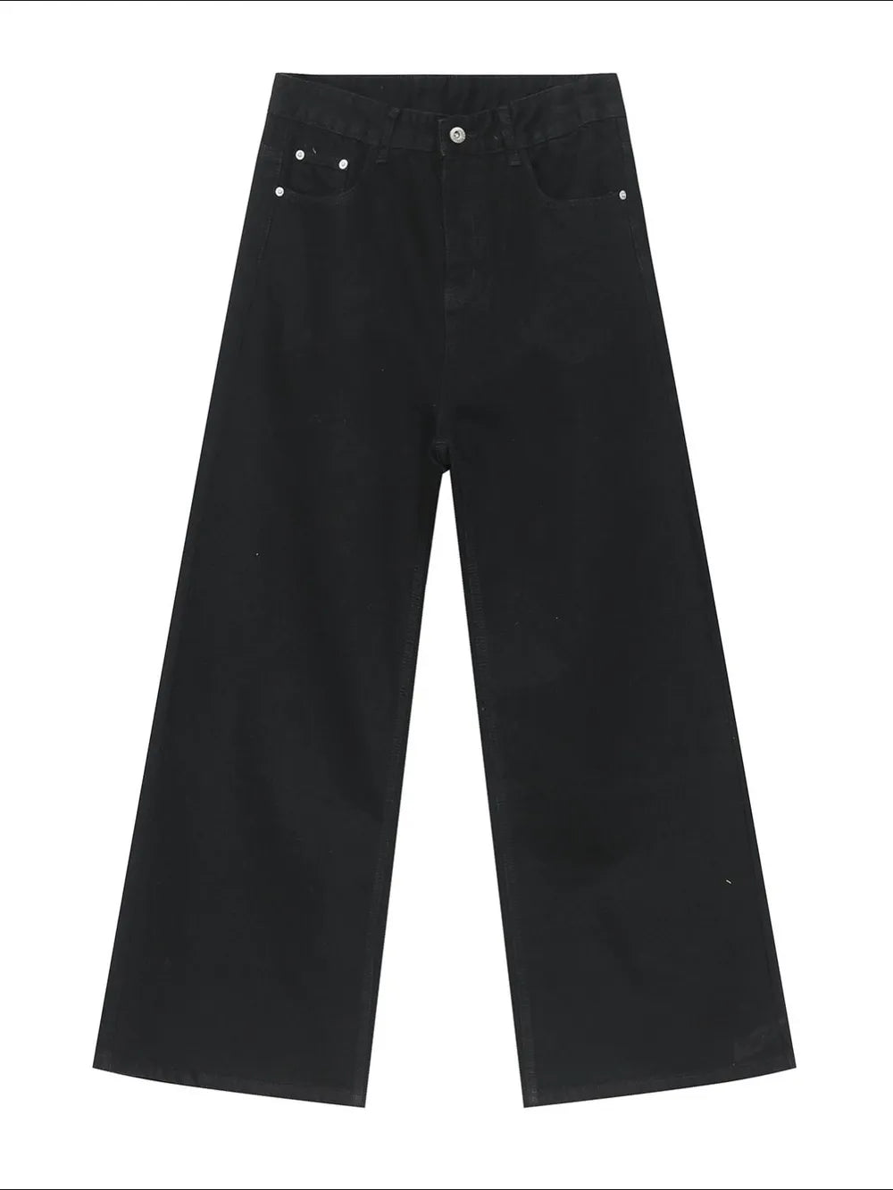 Black wide-leg denim jeans with a vintage wash and a relaxed fit.