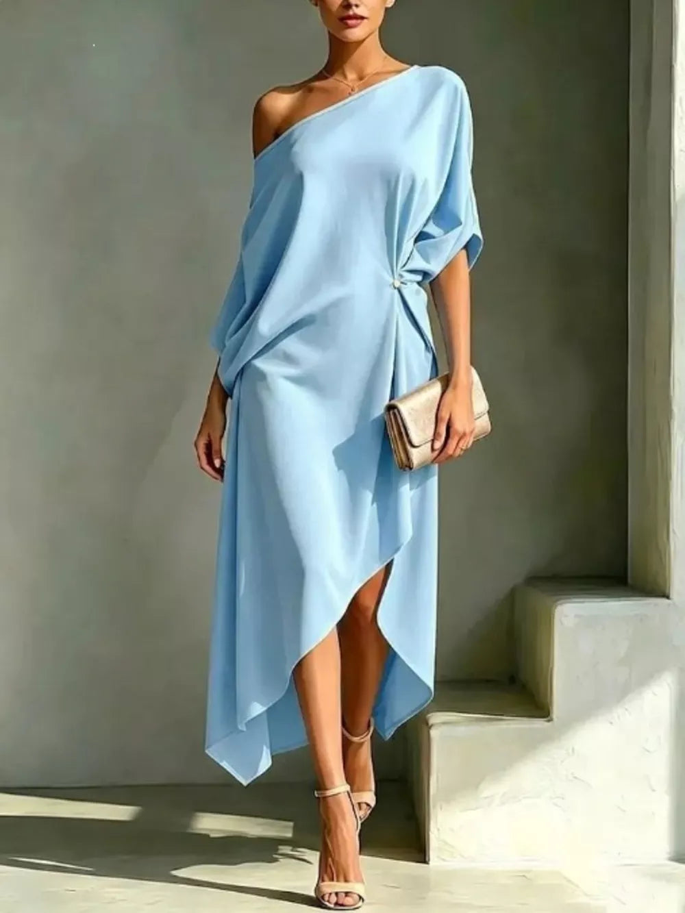 Chic Asymmetrical One-shoulder Drape Dress