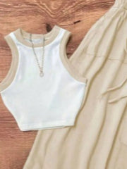 Chic Contrast Trim Tank And Skirt Duo