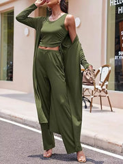 Round Neck Tank Cardigan Pants Set, product detail