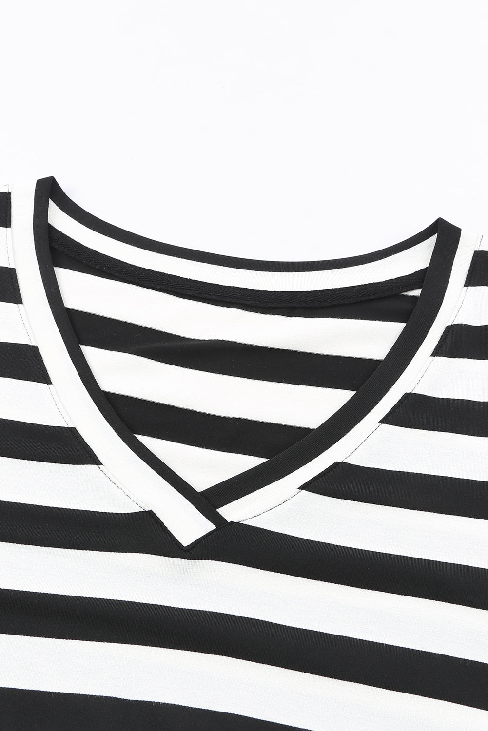 Black and white striped jersey maxi dress with V-neck detail