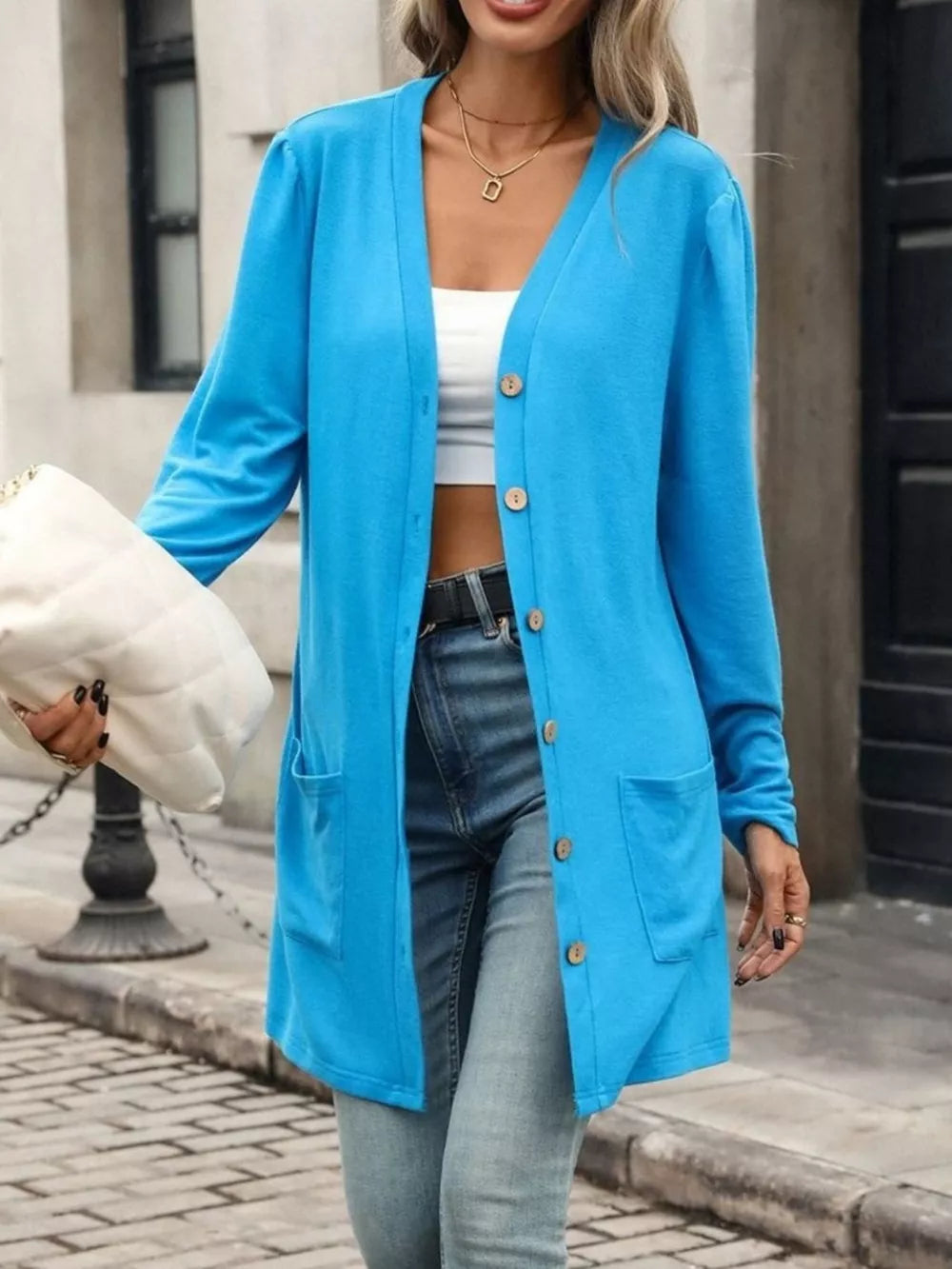 classic cardigan in Black with v-neck