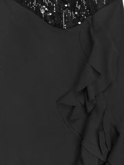 Black sequin maxi gown with ruffled detail
