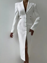 Button-down Blazer Dress With Cut-out Waist in White, front view