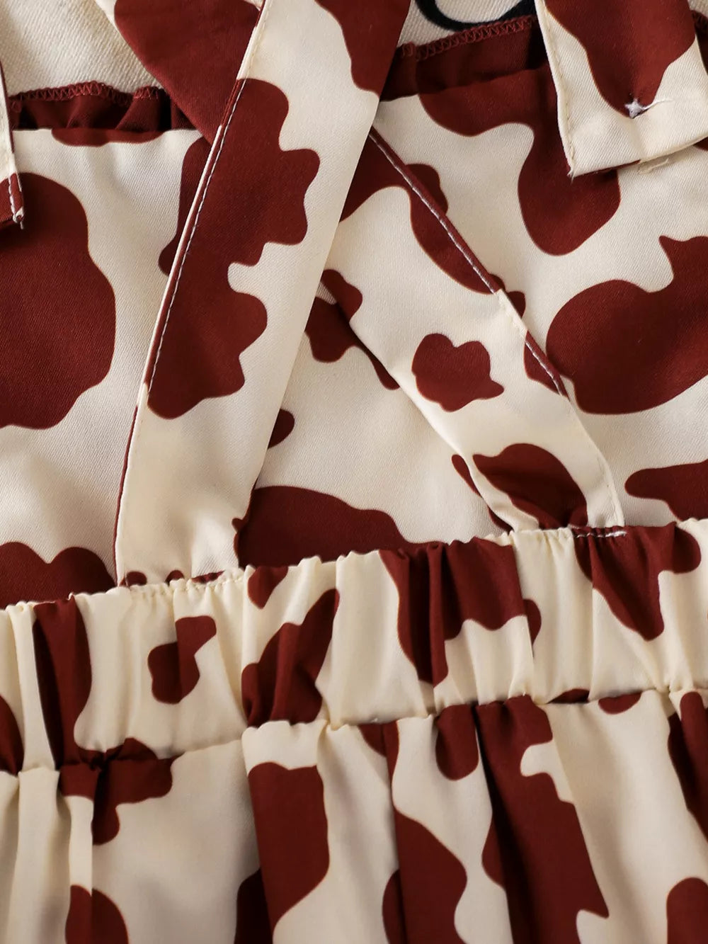 Children's Cow Print Ruffle Jumpsuit in Brown And White, view 12