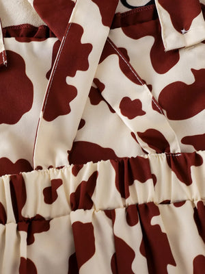 Children's Cow Print Ruffle Jumpsuit in Brown And White, view 12