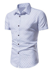 Men's white slim fit short sleeve shirt with a subtle dot and grid pattern.