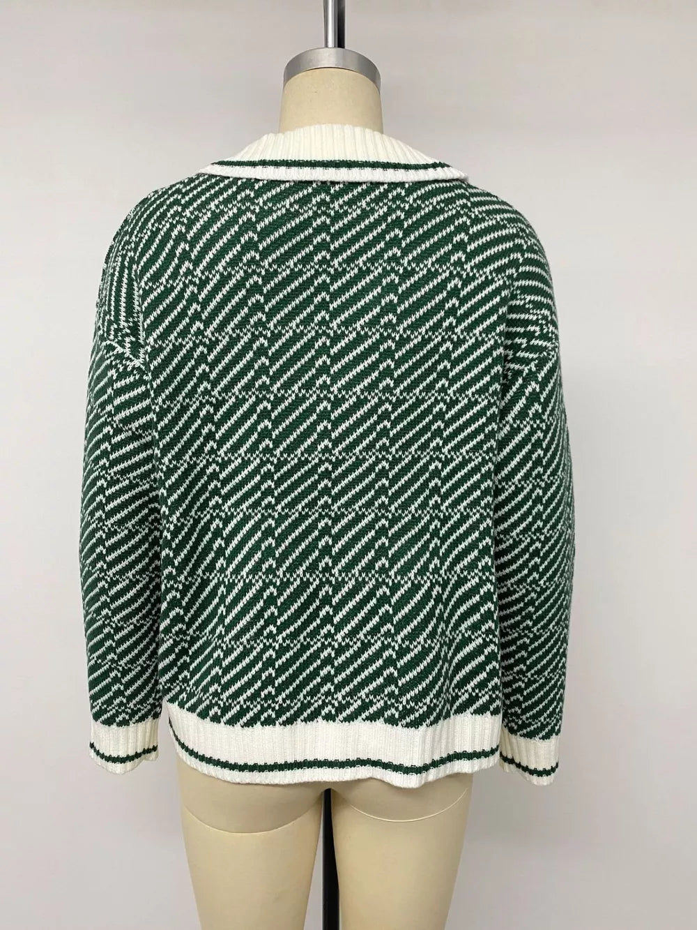 Geometric Patterned Collared Sweater in Green, product detail