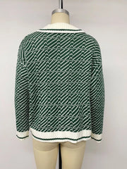 Geometric Patterned Collared Sweater in Green, product detail