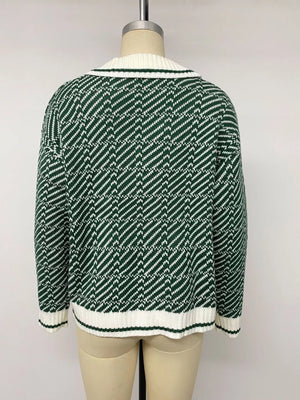 Geometric Patterned Collared Sweater in Green, product detail