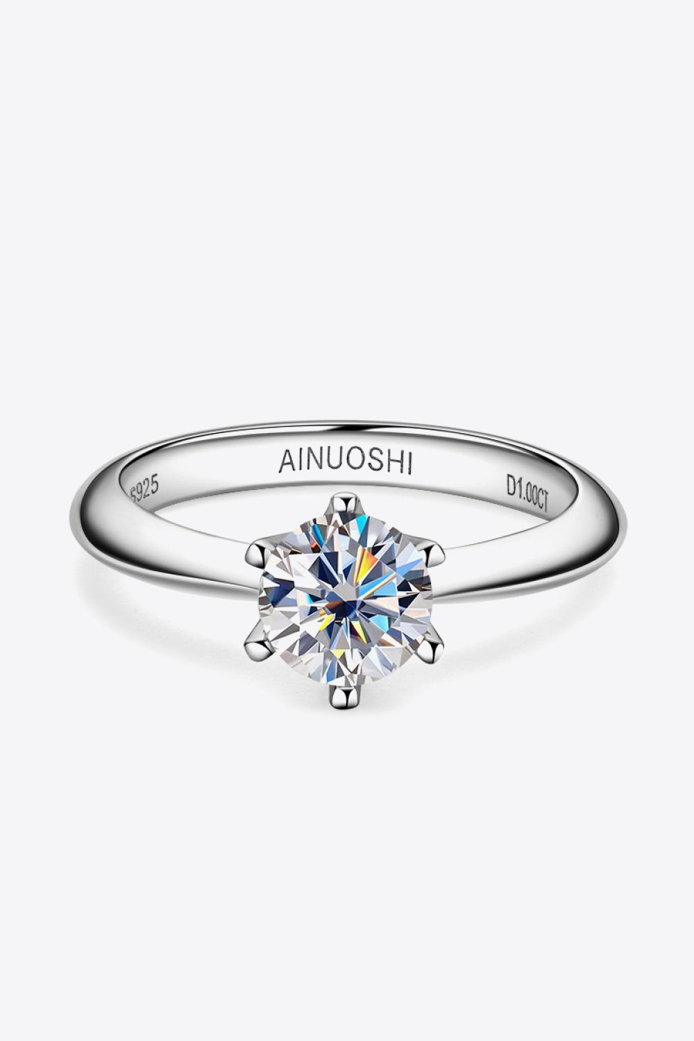 Solitaire moissanite engagement ring in silver with a 1.00ct center stone.