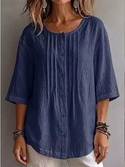 Full Size Texture Round Neck 3/4 Sleeve Blouse, alternate angle