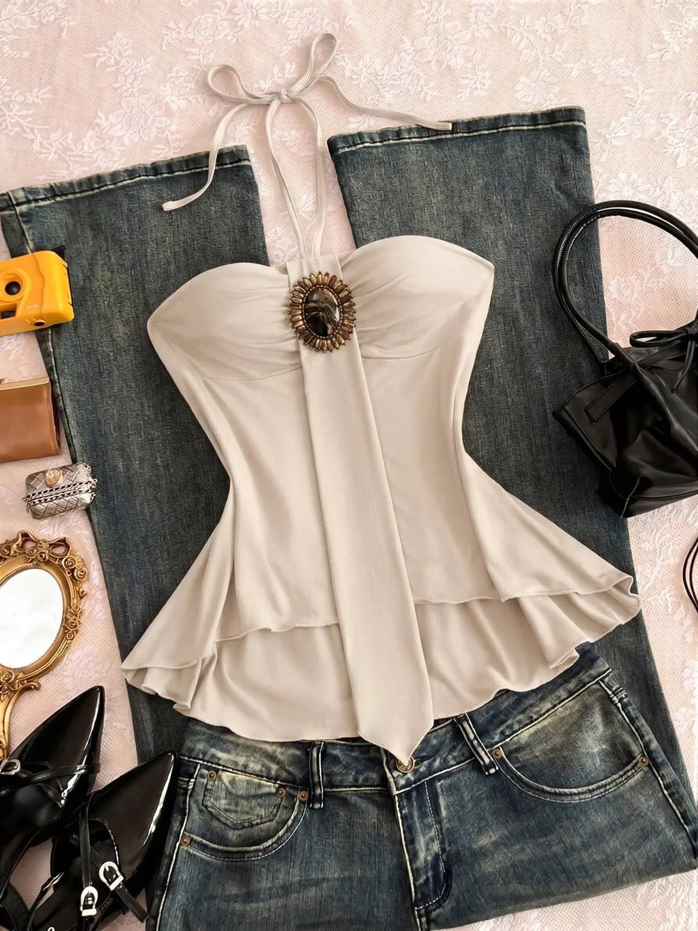 Embellished Front Halter Neck Cami, front view