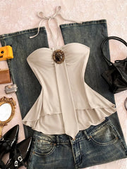 Embellished Front Halter Neck Cami, front view