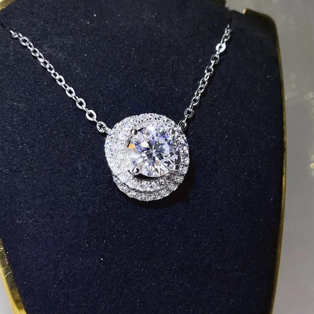 2 Carat 925 Sterling Silver Moissanite Pendant Necklace, side view