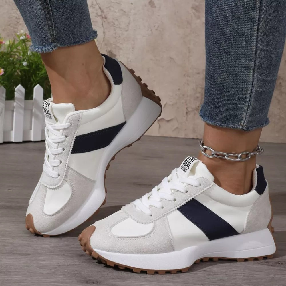 Round Toe Flats Sneakers in Beige, back view