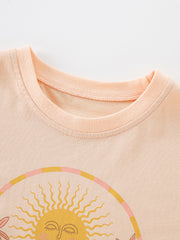 Toddler apricot cotton tee with sun graphic and round neckline