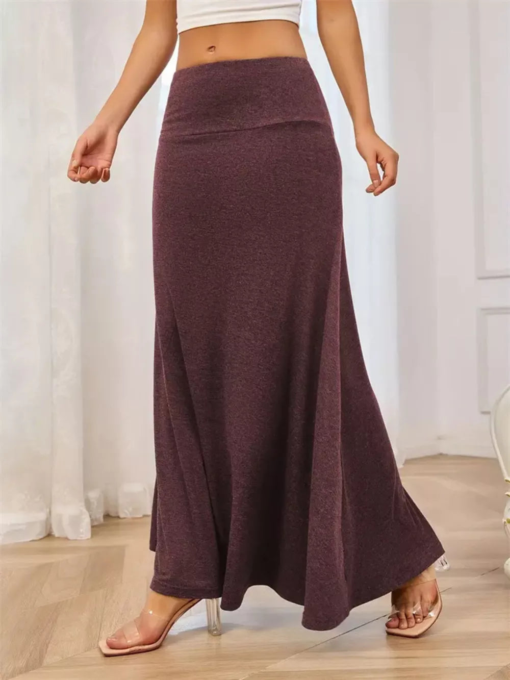 Flowy Maxi Skirt With Wide Waistband, editorial view