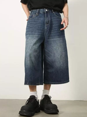 Men's Wide Leg Cropped Jeans Plus Size in Dark Blue, front view