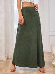 Flowing jersey maxi skirt in Army Green with a comfortable waistband.