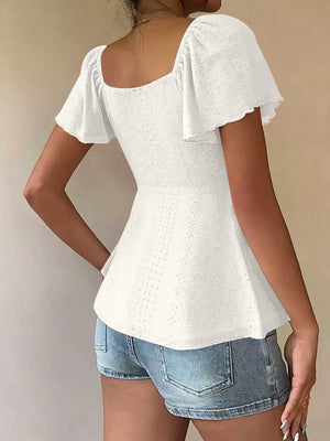 Sweetheart Neck Flutter Sleeve Top, close-up detail