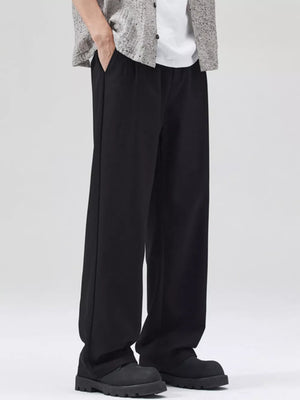 Men's Wide Leg Pleated Pants Plus Size in Black, close-up detail