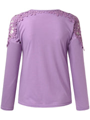 Purple long sleeve blouse with lace yoke and sleeve detail