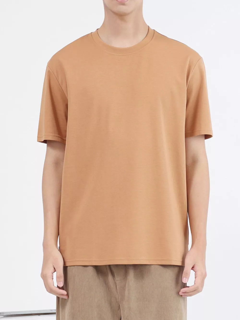 Men's Caramel Color cotton crew neck t-shirt with short sleeves.