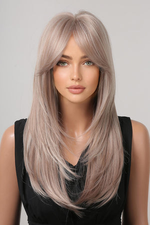 Layered blonde/light brown synthetic wig with bangs and face-framing layers