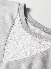 Grey cotton two-piece set with lace trim detail on neckline
