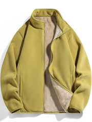 Fleece lined zip-up jacket in Mustard Yellow with a stand collar and full zip closure.