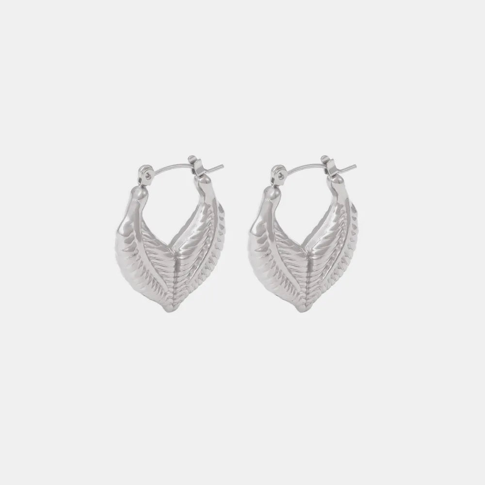 Silver textured leaf hoop earrings with 18K gold plating