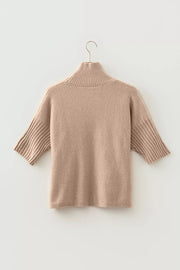 Ribbed Trim Mock Neck Short Sleeve Sweater, model styling view