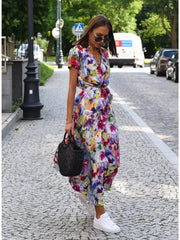 Floral Surplice Midi Dress With Tie Waist