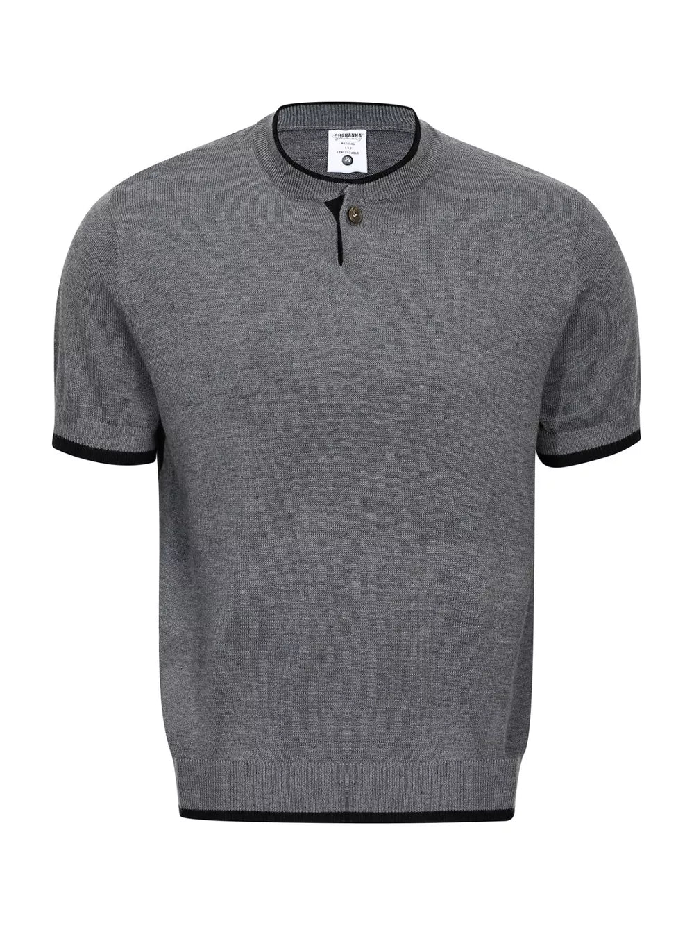 Men's Short Sleeve Collar Knit Top in Apricot, model styling view