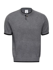 Men's Short Sleeve Collar Knit Top in Apricot, model styling view