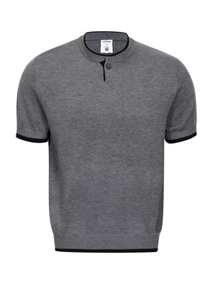 Men's Short Sleeve Collar Knit Top in Apricot, model styling view