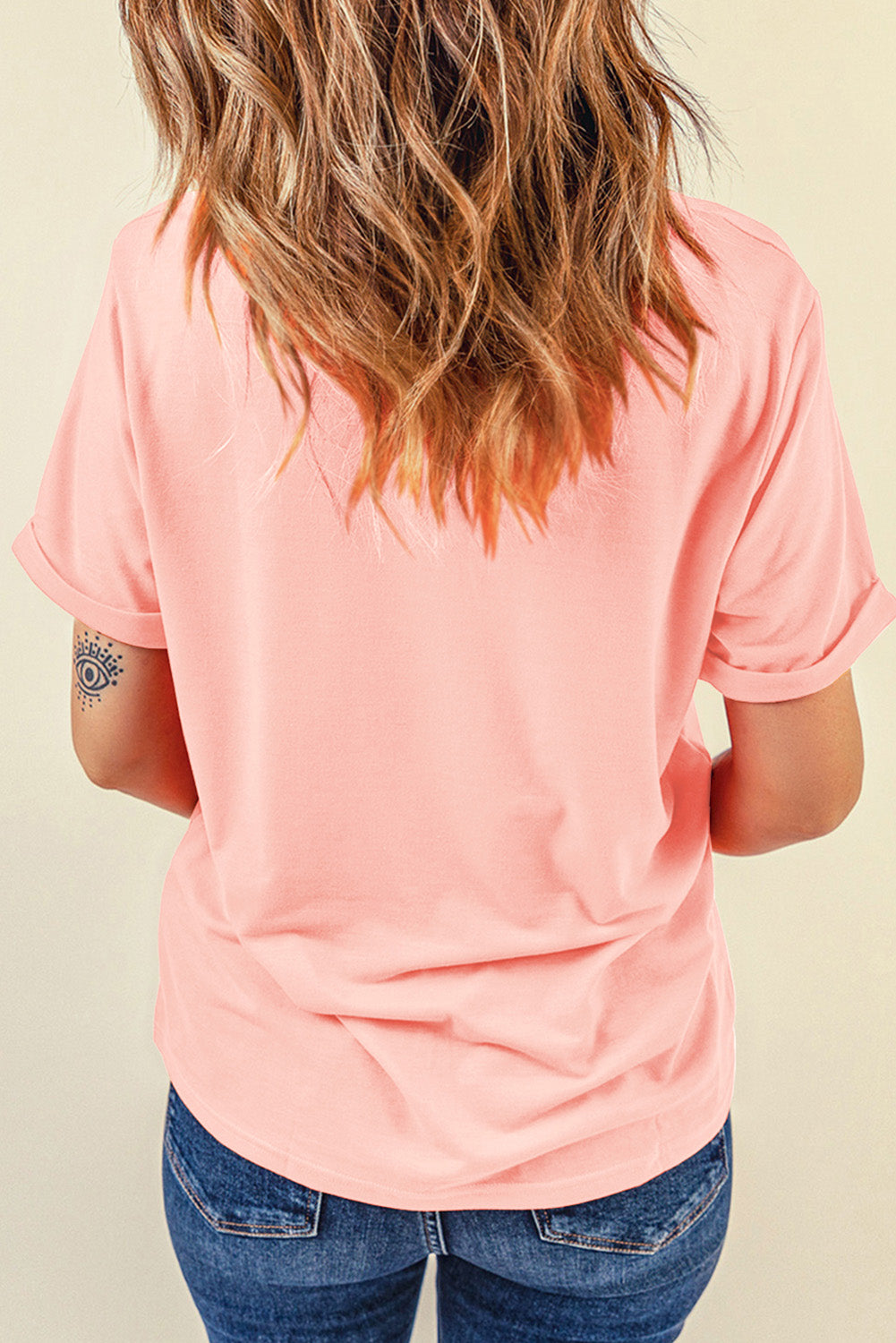 Checkered Mama graphic tee in watermelon pink with rolled short sleeves and a casual fit.