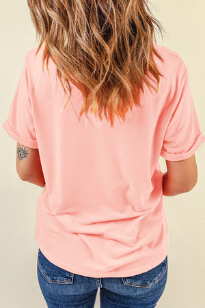 Checkered Mama graphic tee in watermelon pink with rolled short sleeves and a casual fit.