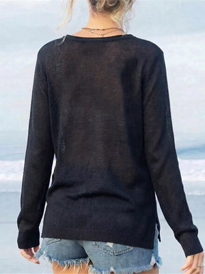 American Flag Long Sleeve Sweater in White, fabric detail