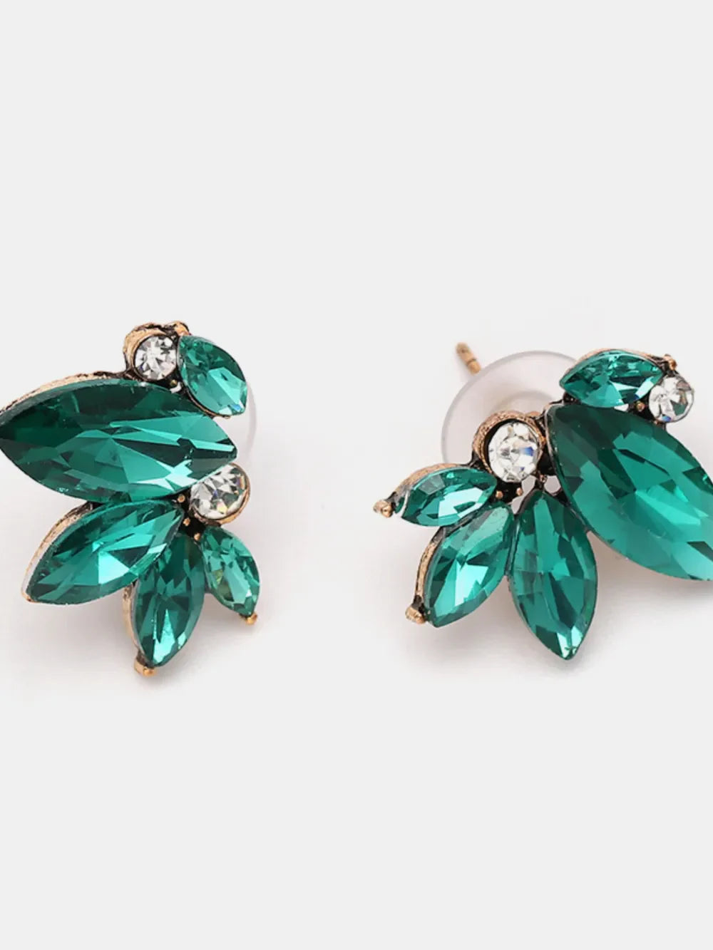 Turquoise gemstone petal cluster stud earrings with antique gold alloy setting.