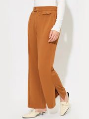 Seamed flare-leg trousers in sherbet with buttoned pocket detail and side slits.