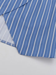 Striped Buttoned Shirt And Mini Skirt Set in Dusty Blue, editorial view