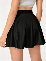 Black A-line mini skirt with tied detail and flared hem