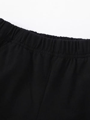 Black cotton shorts with elastic waistband detail