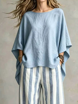 Solid Color Top And Pants Two-piece Set Plus Size, model styling view